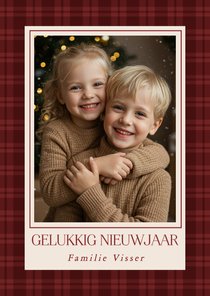 Nieuwjaarskaart rood ruitjespatroon met fotokader