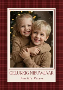 Nieuwjaarskaart rood ruitjespatroon met fotokader