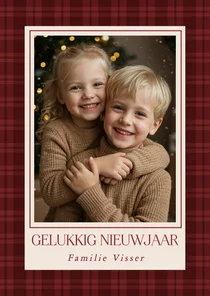 Nieuwjaarskaart rood ruitjespatroon met fotokader