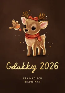 Nieuwjaarskaart sprankelend hert met roodborstje 