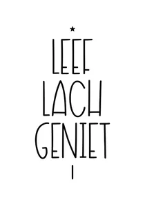 Nieuwjaarskaart typografisch leef lach geniet ster zwart wit