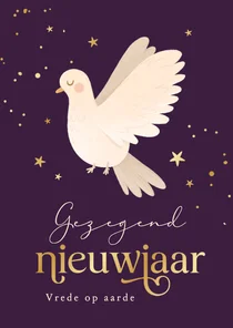 Nieuwjaarskaart vredesduif liefde sterren gezegend nieuwjaar