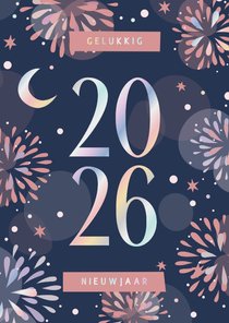 Nieuwjaarskaart vuurwerk holografisch 2026