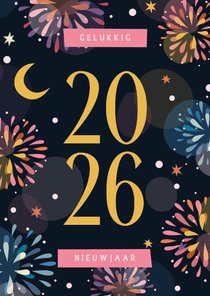 Nieuwjaarskaart vuurwerk kleurrijk 2026
