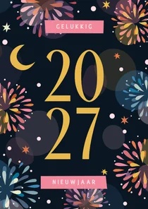Nieuwjaarskaart vuurwerk kleurrijk 2027
