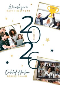 Nieuwjaarskaart zakelijk 2026 sterren fotocollage goud