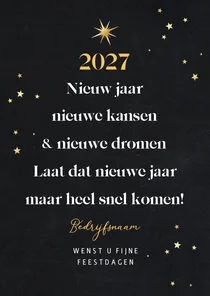 Nieuwjaarskaart zakelijk kerstboom sterren goud 2027