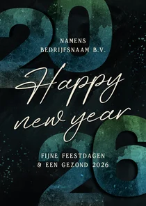 Nieuwjaarskaartje 2026 groen blauw happy new year
