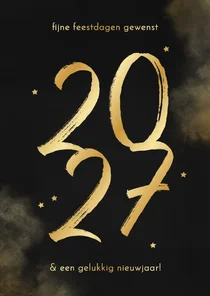 Nieuwjaarskaartje 2027 goud met sterretjes en waterverf