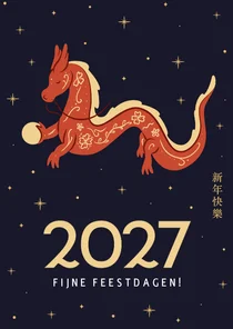 Nieuwjaarskaartje Chinees met draak en sterretjes
