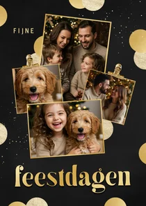 Nieuwjaarskaartje fijne feestdagen goud confetti fotocollage