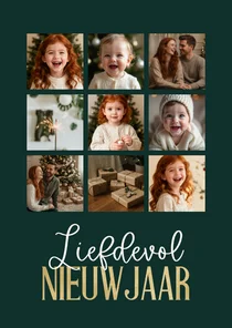Nieuwjaarskaartje fotocollage 9 foto's liefdevol nieuwjaar