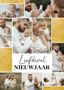 Nieuwjaarskaartje fotocollage liefdevol nieuwjaar goud