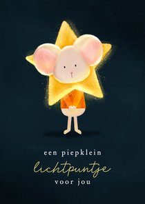 Nieuwjaarskaartje lief muisje met ster lichtpuntje
