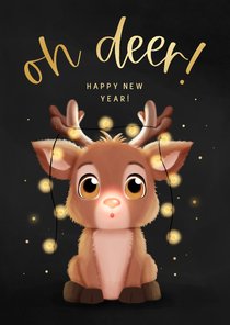 Nieuwjaarskaartje oh deer happy new year rendier lampjes