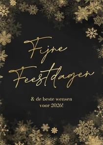 Nieuwjaarskaartje sneeuwvlokken goud fijne feestdagen 
