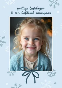 Nieuwjaarskaartje winter foto en sneeuwvlokjes lichtblauw 