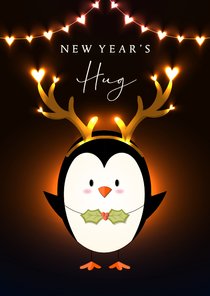 Nieuwjaarsknuffel lief vrolijk lichtgevende hartjes pinguïn