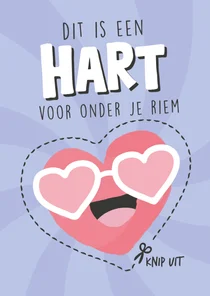Opbeurende kaart met een uitknipbaar hart voor onder de riem