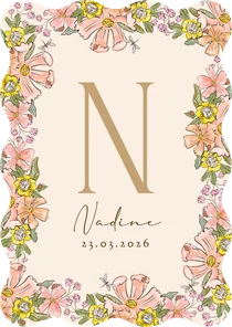 Origineel geboortekaartje zomerse bloemen kleurrijk libelle