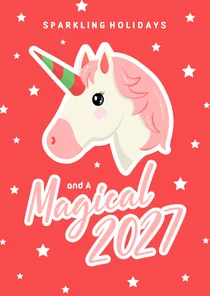 Originele kerstkaart met emoticon unicorn magical 2027