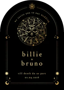 Originele trouwkaart astrologie boogvorm zon met goudfolie