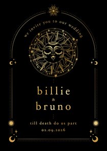 Originele trouwkaart astrologie zon met goudfolie