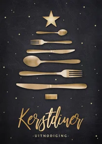 Originele uitnodiging kerstdiner - bestek in kerstboom vorm