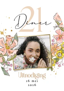 Originele uitnodigingskaart 21 diner kleurrijke bloemen foto
