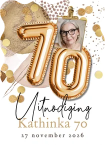 Originele uitnodigingskaart verjaardag 70 jaar ballon verf