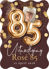 Originele uitnodigingskaart verjaardag 85 jaar confetti goud