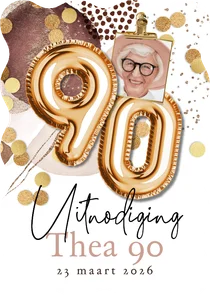 Originele uitnodigingskaart verjaardag 90 ballon confetti