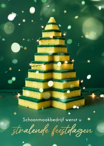 Originele zakelijke kerstkaart schoonmaak kerstboom sponsjes