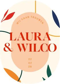 Ovale trouwkaart kunstig met abstracte vormen