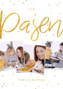 Paaskaart fotocollage met gouden confetti