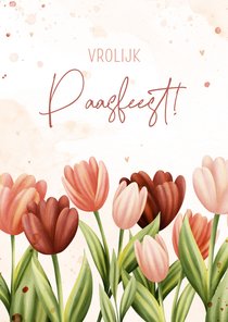 Paaskaart met tulpen hartjes en waterverf