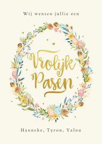 Paaskaart stijlvol vrolijk pasen bloemen ei eieren