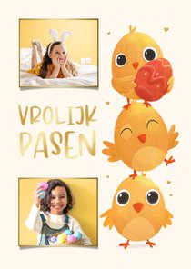 Paaskaart vrolijk pasen kuikens grappig lief hartjes foto's