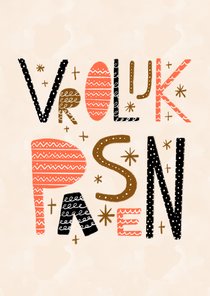 Paaskaart Vrolijk Pasen met versierde letters