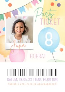 Party Ticket vrolijk met ballonnen, slingers en confetti