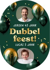 Pilvorm uitnodiging dubbel feest verjaardag ballonnen groen