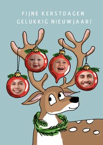 Rendier met 4 kerstballen en 4 foto's