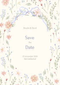 Romantische save the date kaart strik met aquarel bloemen