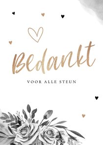 Rouwkaart bedankkaart stijlvol bloemen zwart wit goud