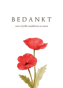 Rouwkaart bedankt bloemen klaprozen stijlvol
