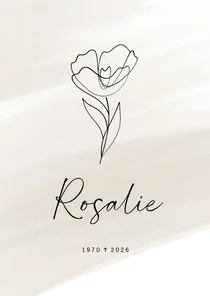 Rouwkaart beige waterverf met lijntekening van pioenroos