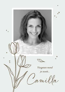 Rouwkaart bidprent herinneringskaart tulpen line art