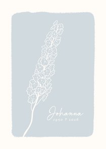 Rouwkaart lichtblauw met lijntekening van bloemen