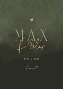 Rouwkaart met groene waterverf en hartje