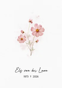 Rouwkaart met roze bloem klassiek